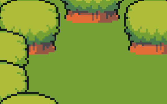 Animated preview of the Starter Course mini-game: top-down gameplay in a pixel-art forest clearing ringed by trees.